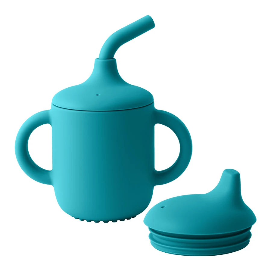 1PCS Two Lids Baby Silicone Straw Cup and BPA Free/ Kids Learning Drink Cup